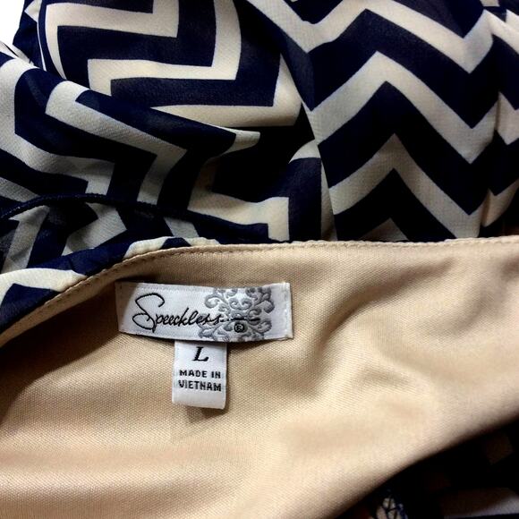 Speechless Shift Dress Large Blue Chevron Tunic Long Sleeve Overlay V Neck - Picture 6 of 14